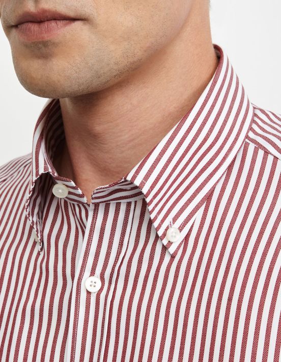 Camicia Collo button down Righe Armaturato Rosso Tailor Custom Fit hover