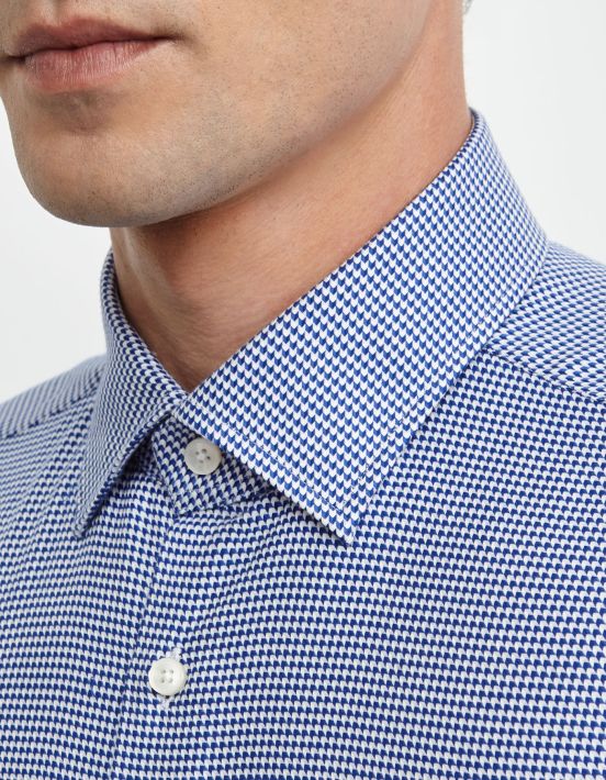 Blue Textured Pattern Shirt Collar spread Tailor Custom Fit hover