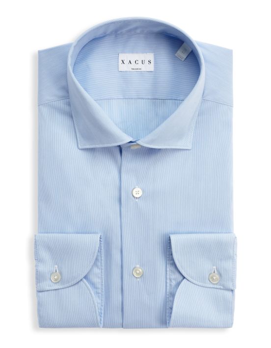 Chemise Col français petit Rayure Popeline Bleu ciel Tailor Custom Fit