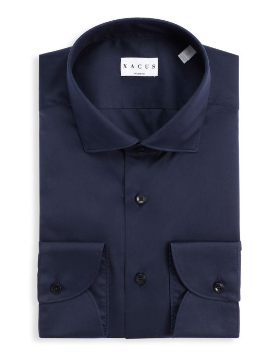 Chemise Col français petit Unie Popeline Bleu marine Tailor Custom Fit