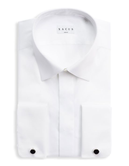 White Poplin Solid colour Shirt Collar spread Slim Fit