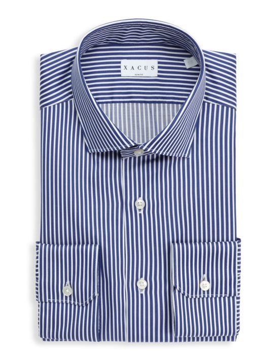 Camicia Collo francese piccolo Righe Twill Blu bianco Slim Fit