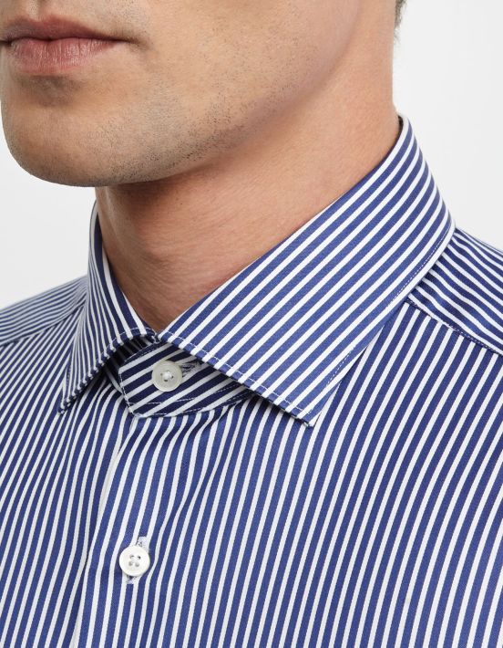 Camicia Collo francese piccolo Righe Twill Blu bianco Slim Fit hover