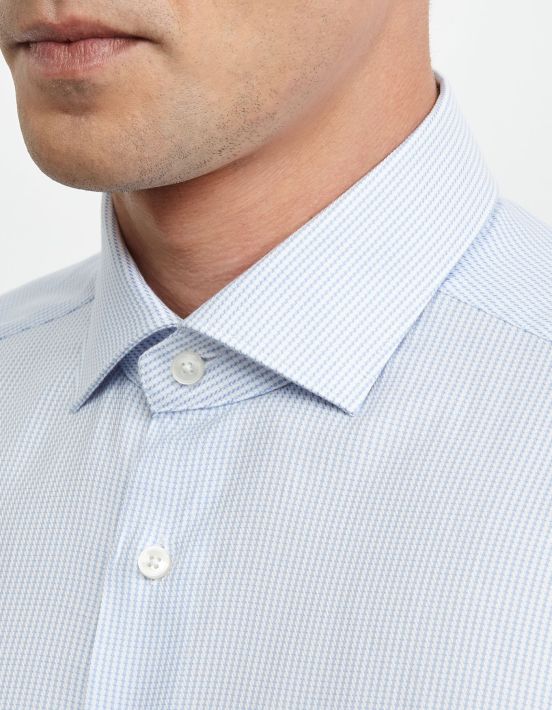 Sky Blue Textured Pattern Shirt Collar small cutaway Slim Fit hover