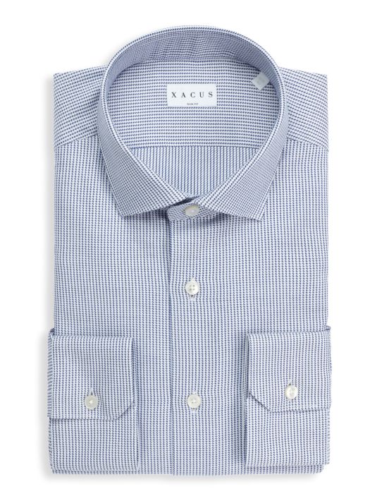 Blue Textured Pattern Shirt Collar small cutaway Slim Fit