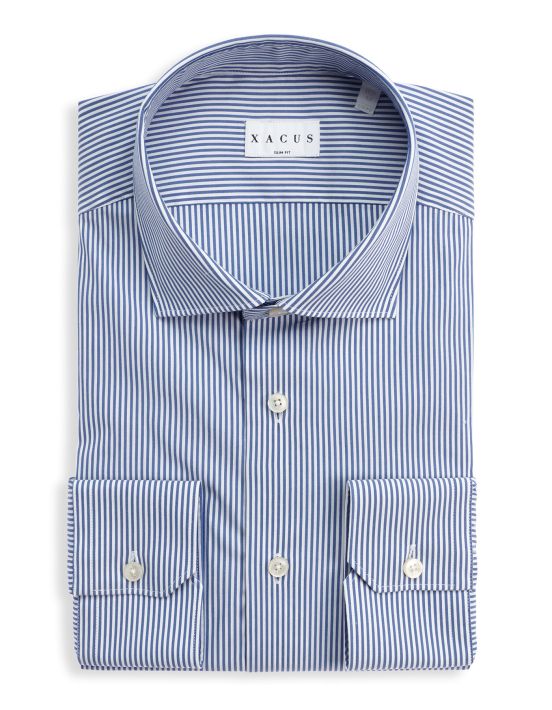 Chemise Col français petit Rayure Popeline Bleu Slim Fit