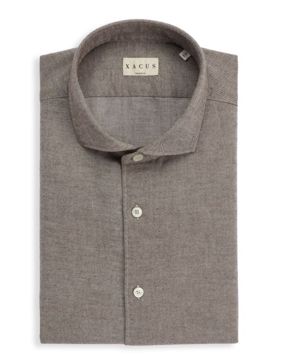 Chemise Col français Unie Twill Marron Tailor Custom Fit