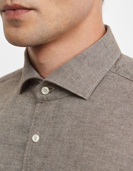 Chemise Col français Unie Twill Marron Tailor Custom Fit hover