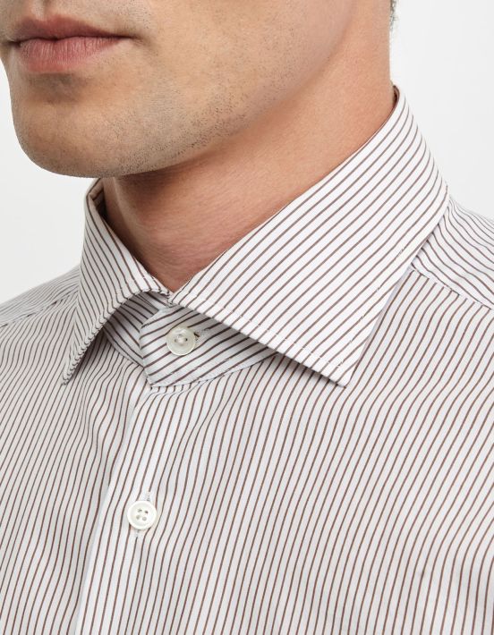 Brown Poplin Stripe Shirt Collar cutaway Tailor Custom Fit hover