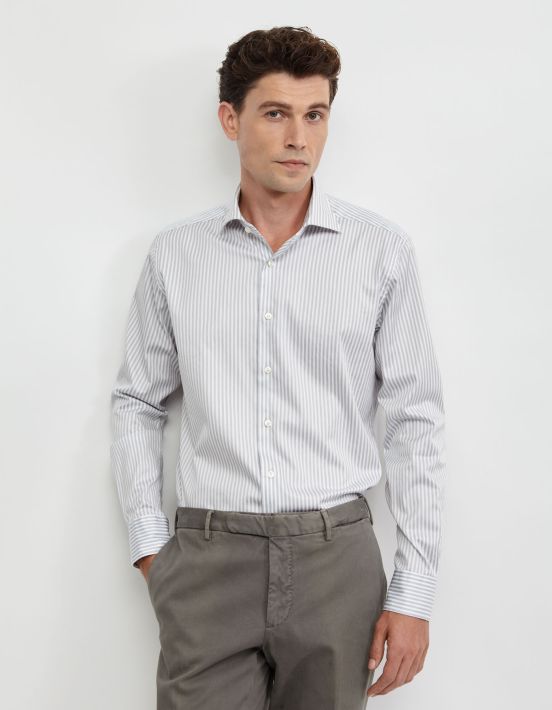 Camicia Collo francese Righe Twill Grigio chiaro