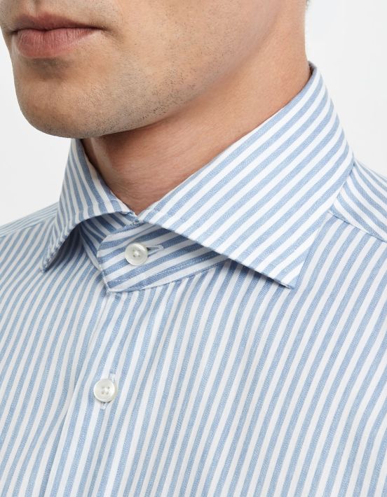 Deep Sky Blue Twill Stripe Shirt Collar cutaway Tailor Custom Fit hover