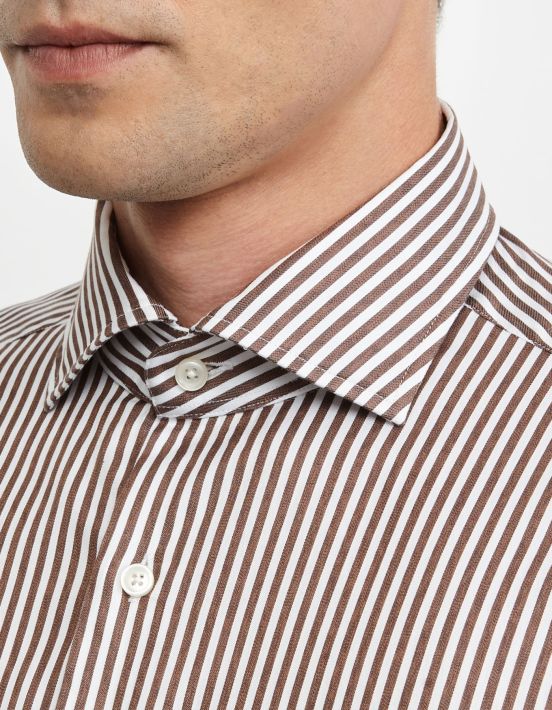 Chemise Col français Rayure Twill Marron Tailor Custom Fit hover