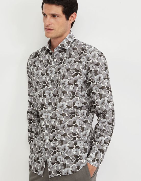 Chemise Col français petit Fantaisie Popeline Gris clair