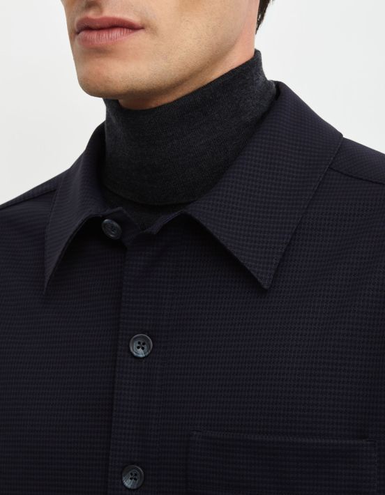 Black Textured Pattern Shirt Collar spread Overshirt hover