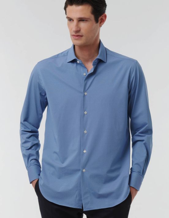 Blue Textured Pattern Shirt Collar small cutaway