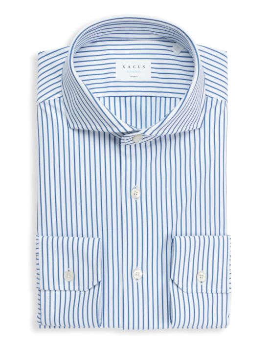 Blue and white Twill Stripe Shirt Collar cutaway Tailor Custom Fit