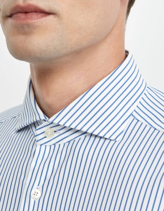 Blue and white Twill Stripe Shirt Collar cutaway Tailor Custom Fit hover