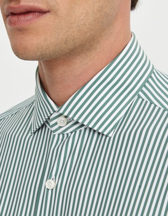 Green Twill Stripe Shirt Collar small cutaway Tailor Custom Fit hover