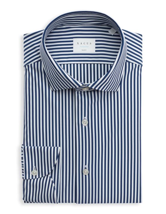 Camisa Cuello francés pequeño Rayas Sarga Azul marino Tailor Custom Fit