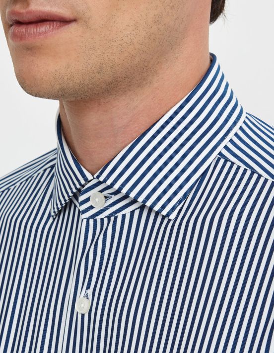 Camisa Cuello francés pequeño Rayas Sarga Azul marino Tailor Custom Fit hover