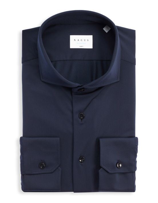 Chemise Col français Unie Oxford Bleu marine Slim Fit