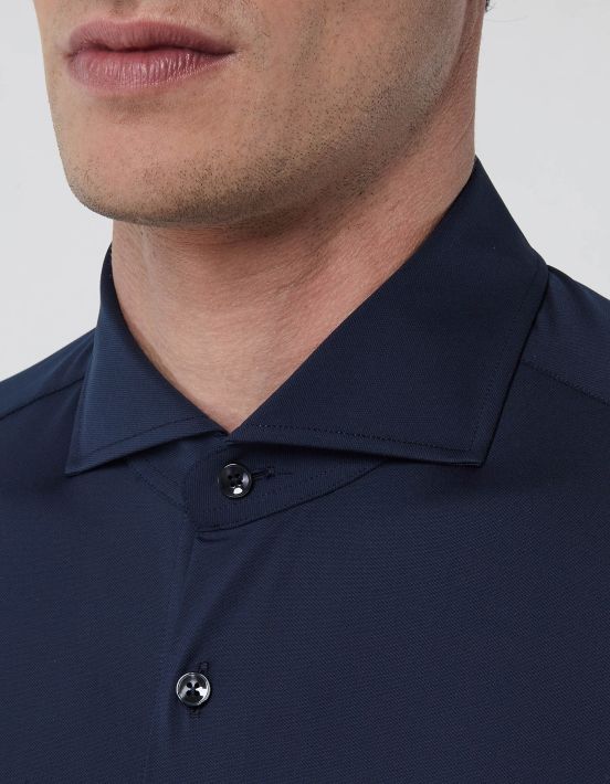 Chemise Col français Unie Oxford Bleu marine Slim Fit hover