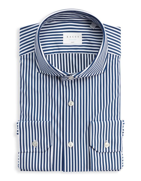 Chemise Col français Rayure Twill Bleu Slim Fit