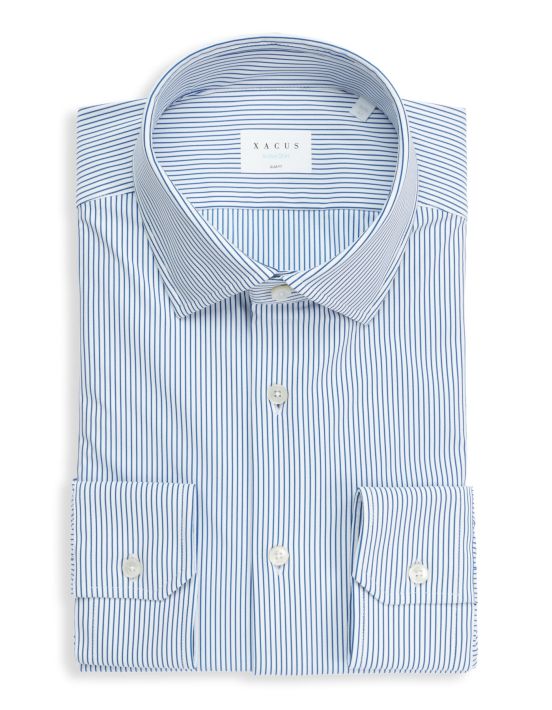 Blue and white Twill Stripe Shirt Collar spread Slim Fit