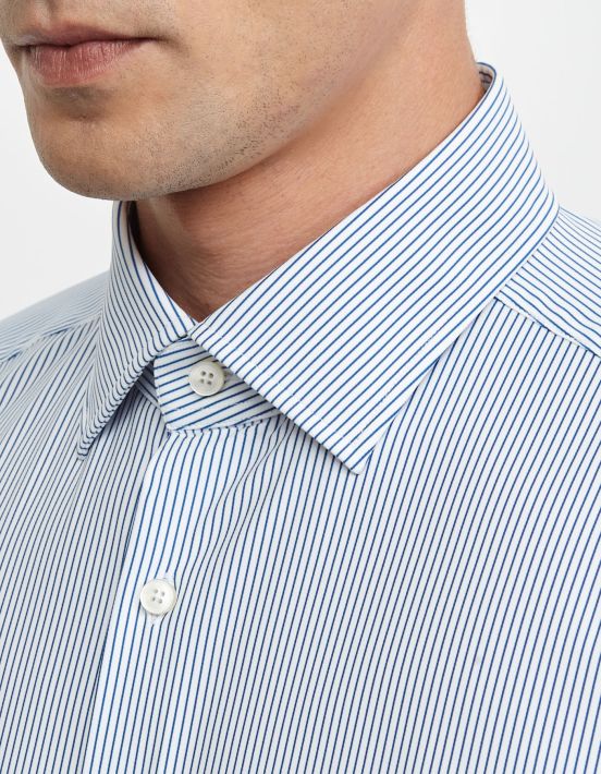 Blue and white Twill Stripe Shirt Collar spread Slim Fit hover