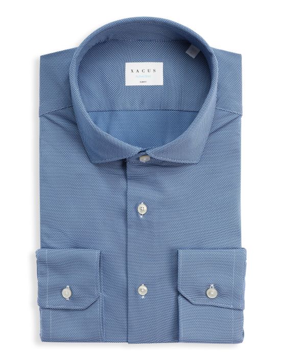 Blue Textured Solid colour Shirt Collar small cutaway Slim Fit