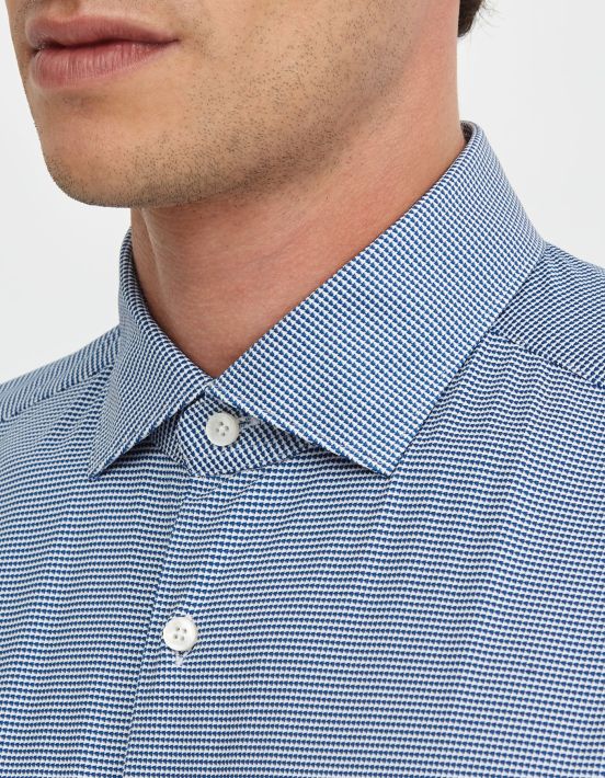 Camisa Cuello francés pequeño Estampado Texturizado Azul Slim Fit hover