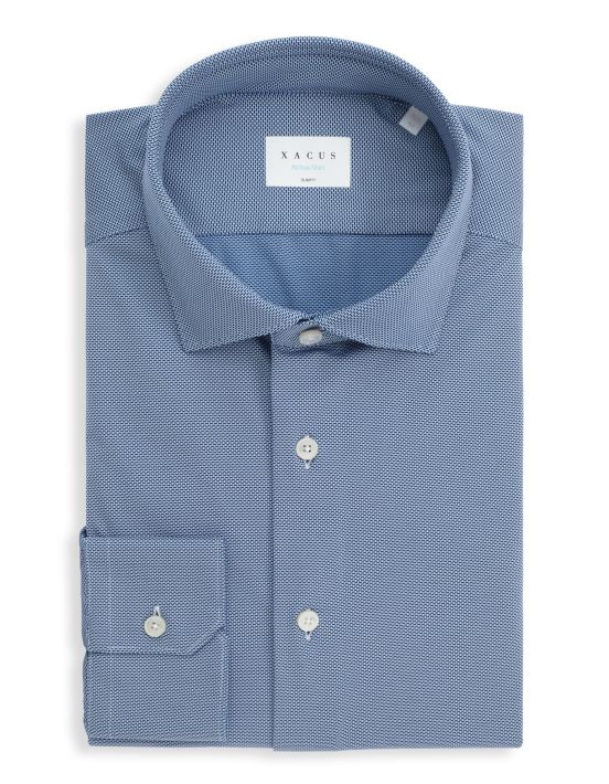 Camisa Cuello francés pequeño Estampado Texturizado Azul Slim Fit