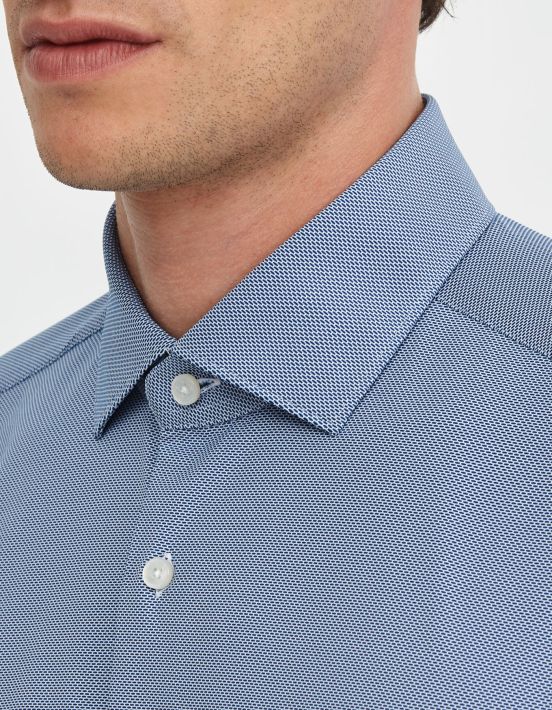 Camisa Cuello francés pequeño Estampado Texturizado Azul Slim Fit hover