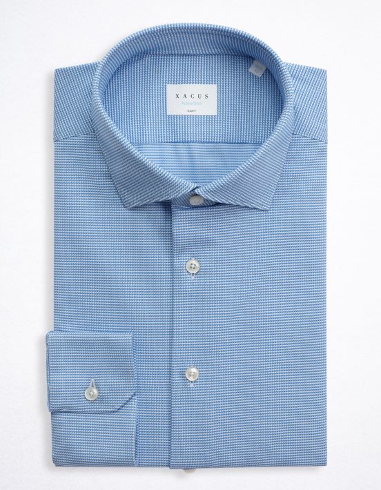 Camisa Cuello francés pequeño Estampado Texturizado Celeste Slim Fit