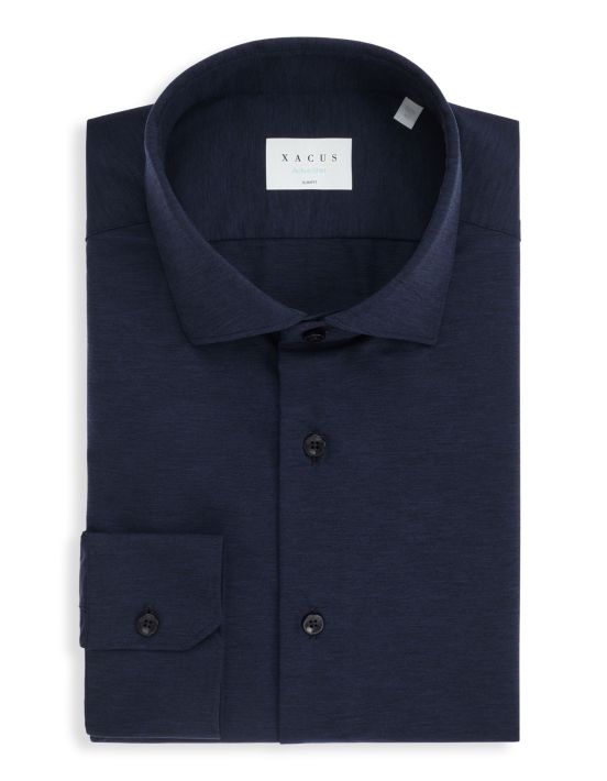 Camisa Cuello francés pequeño Liso Jersey Azul marino Slim Fit