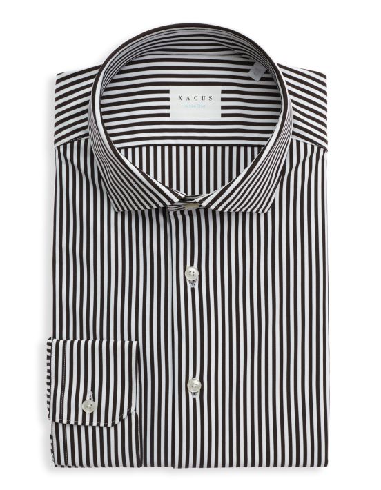 Camisa Cuello francés pequeño Rayas Sarga Marrón Slim Fit