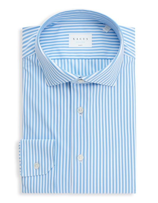 Camisa Cuello francés pequeño Rayas Sarga Celeste claro Slim Fit