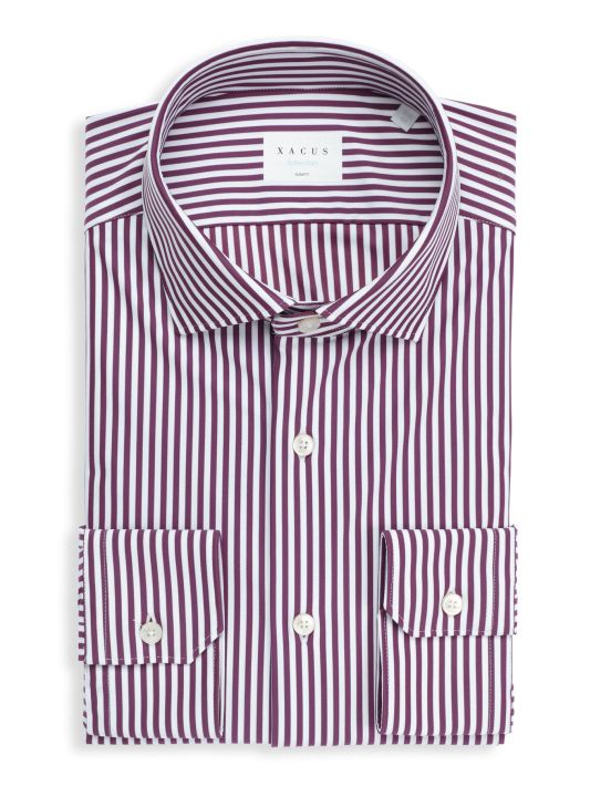 Claret Twill Stripe Shirt Collar small cutaway Slim Fit