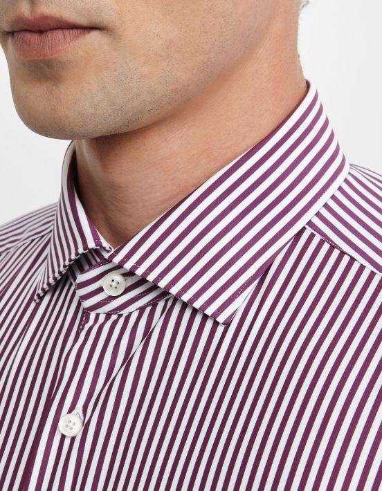 Claret Twill Stripe Shirt Collar small cutaway Slim Fit hover