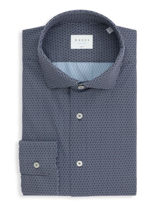 Camisa Cuello francés pequeño Estampado Jersey Azul ahumado Slim Fit