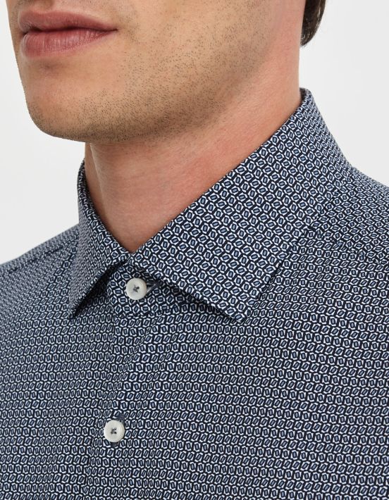 Camisa Cuello francés pequeño Estampado Jersey Azul ahumado Slim Fit hover