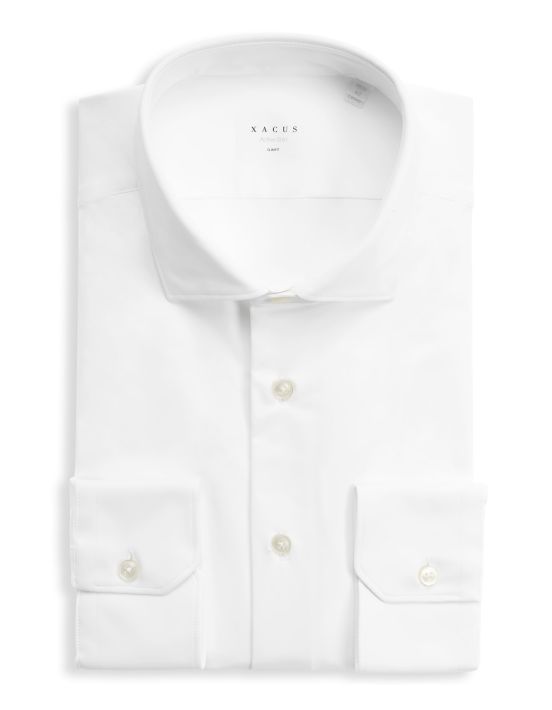 Chemise Col français petit Unie Twill Blanc Slim Fit