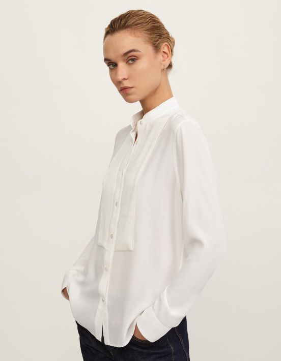 Shirt White Mixed silk Solid colour Regular Fit