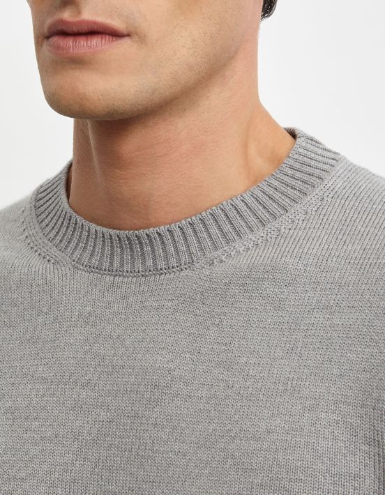 Pull Gris Fil de laine mérinos épaisseur 7 Regular Fit hover