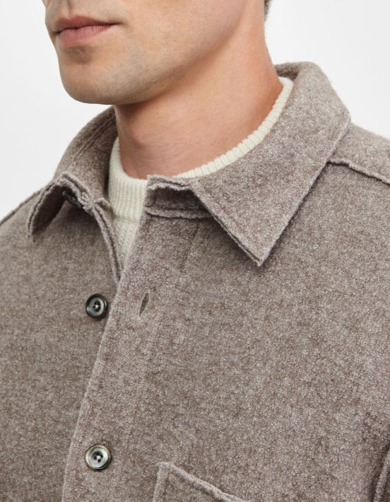 Camel Woven Solid colour Shirt Collar spread Overshirt hover