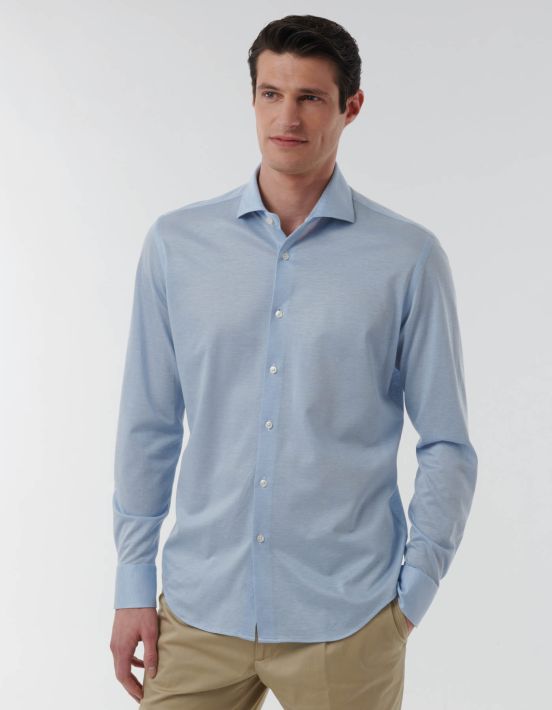 Light Blue Piquet Solid colour Shirt Collar cutaway