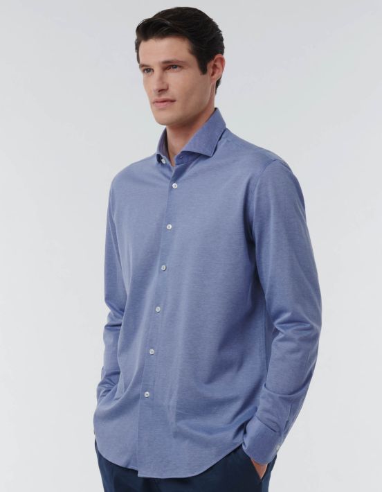 Airforce Blue Piquet Solid colour Shirt Collar cutaway