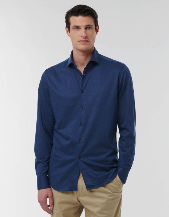 Dark Blue Piquet Solid colour Shirt Collar cutaway