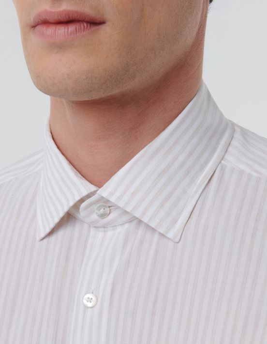 Brown Melange Poplin Stripe Shirt Collar open spread Tailor Custom Fit hover