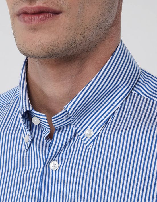 Camicia Collo button down Righe Twill Blu Tailor Custom Fit hover